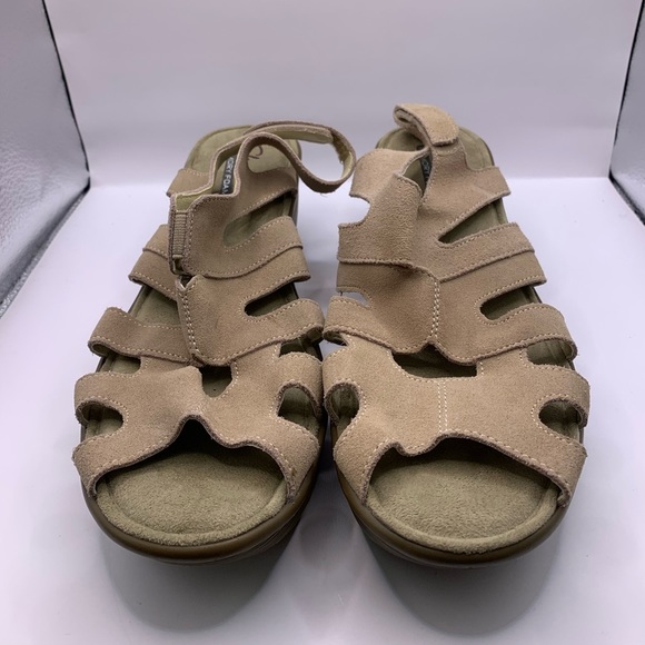 Skechers Memory Foam Slingback Platform Wedge Beige Suede Sandals Women's Sz10 - Picture 8 of 8